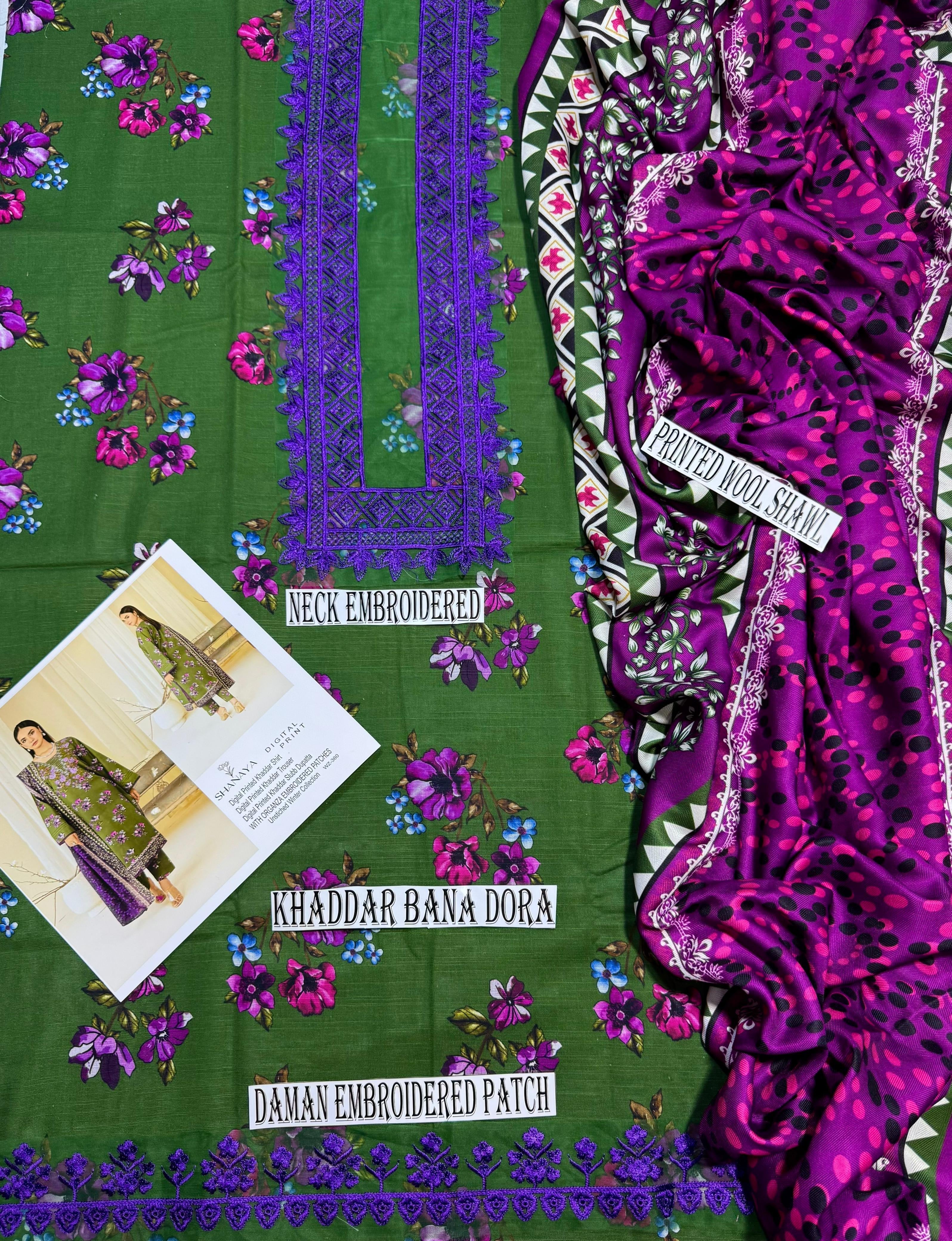 SHANAYA KHADDER UNSTICH 3pc(WA-6543)