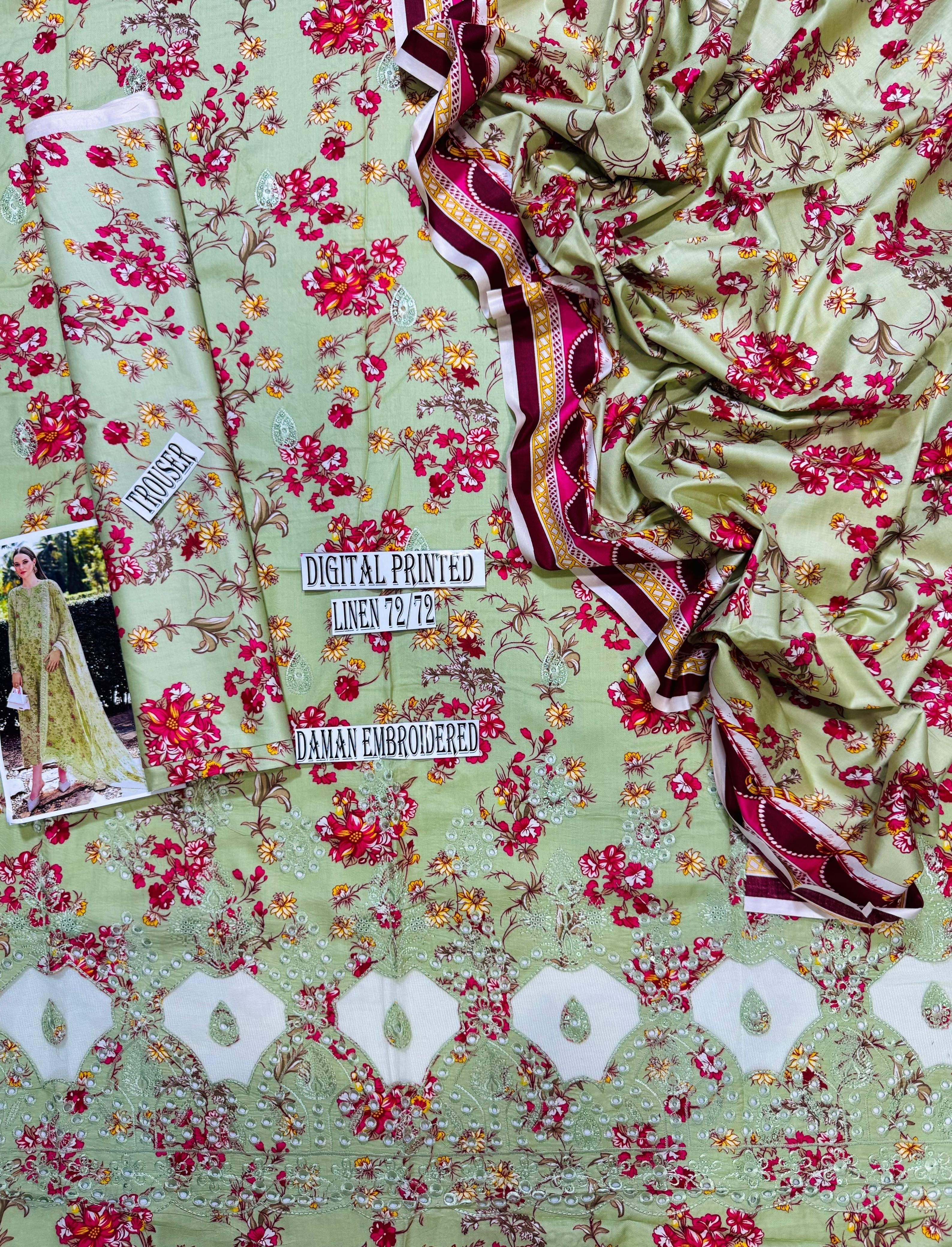 ZAINAB CHOTANI APLIC WORK LINEN UNSTICH 3pc(WA-455)