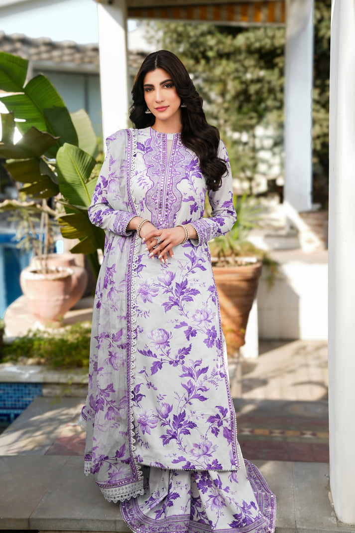 PURPLE BLOOM PRINTED EMBROIDERED LAWN UNSTICHED 3pc (WA-1955)