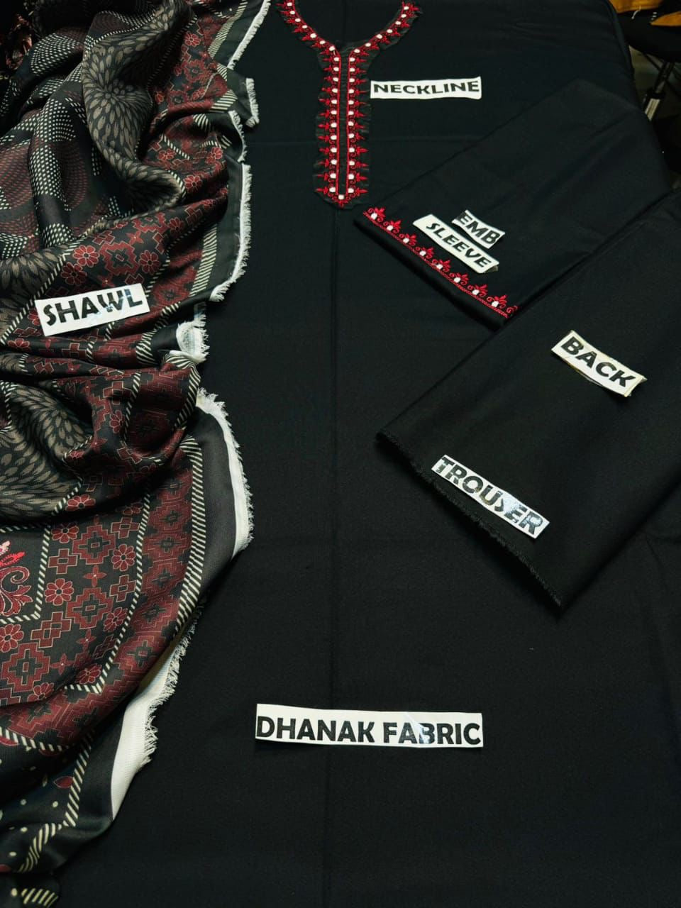 ASLING DHANAK EMBROIDERD UNSTICH 3pc (WA-855)