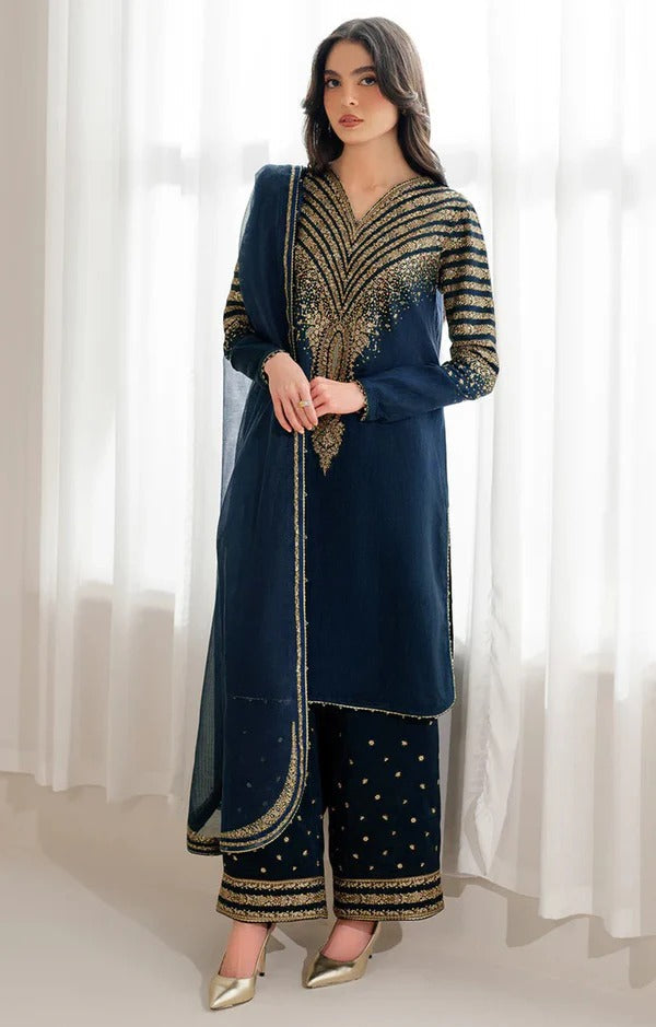 JAZMIN EMBROIDERD LAWN UNSTICH 3PC (NEAVY BLU)
