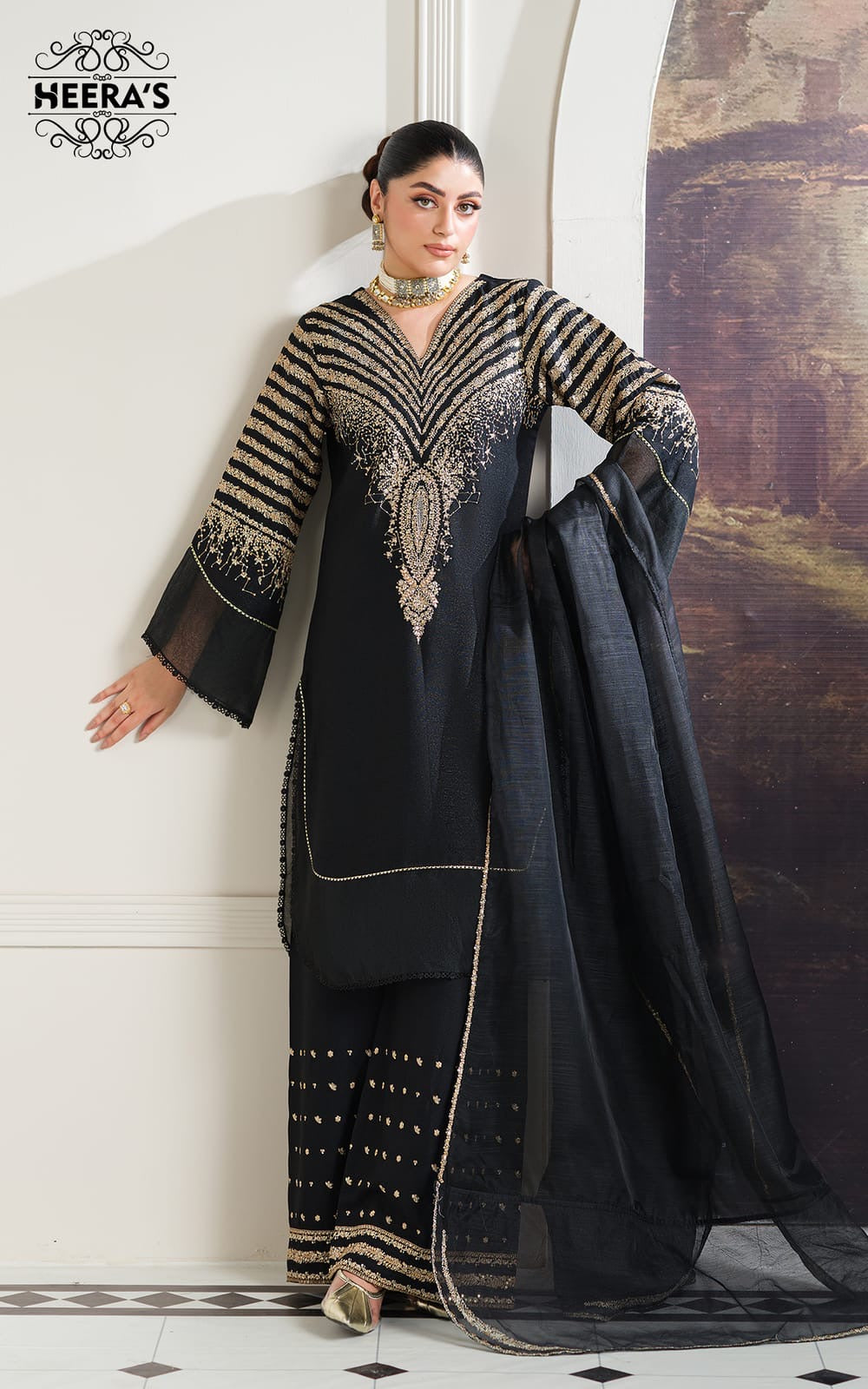 JAZMIN EMBROIDERD LAWN UNSTICH 3PC (BLACK)