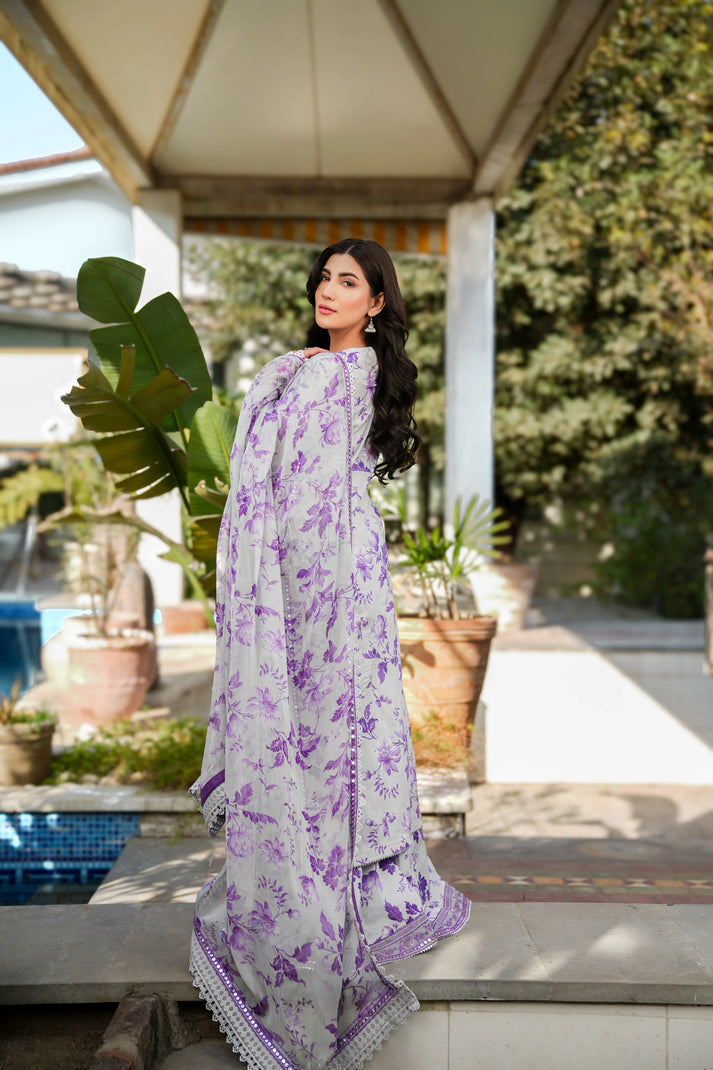 PURPLE BLOOM PRINTED EMBROIDERED LAWN UNSTICHED 3pc (WA-1955)
