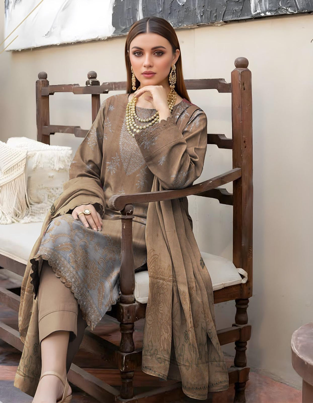 “BAVLI” BY ZIMAL TEXTILE SLUB VISCOS EMBROIDERD APPLIC WORK UNSTICHED 3pc WA-455