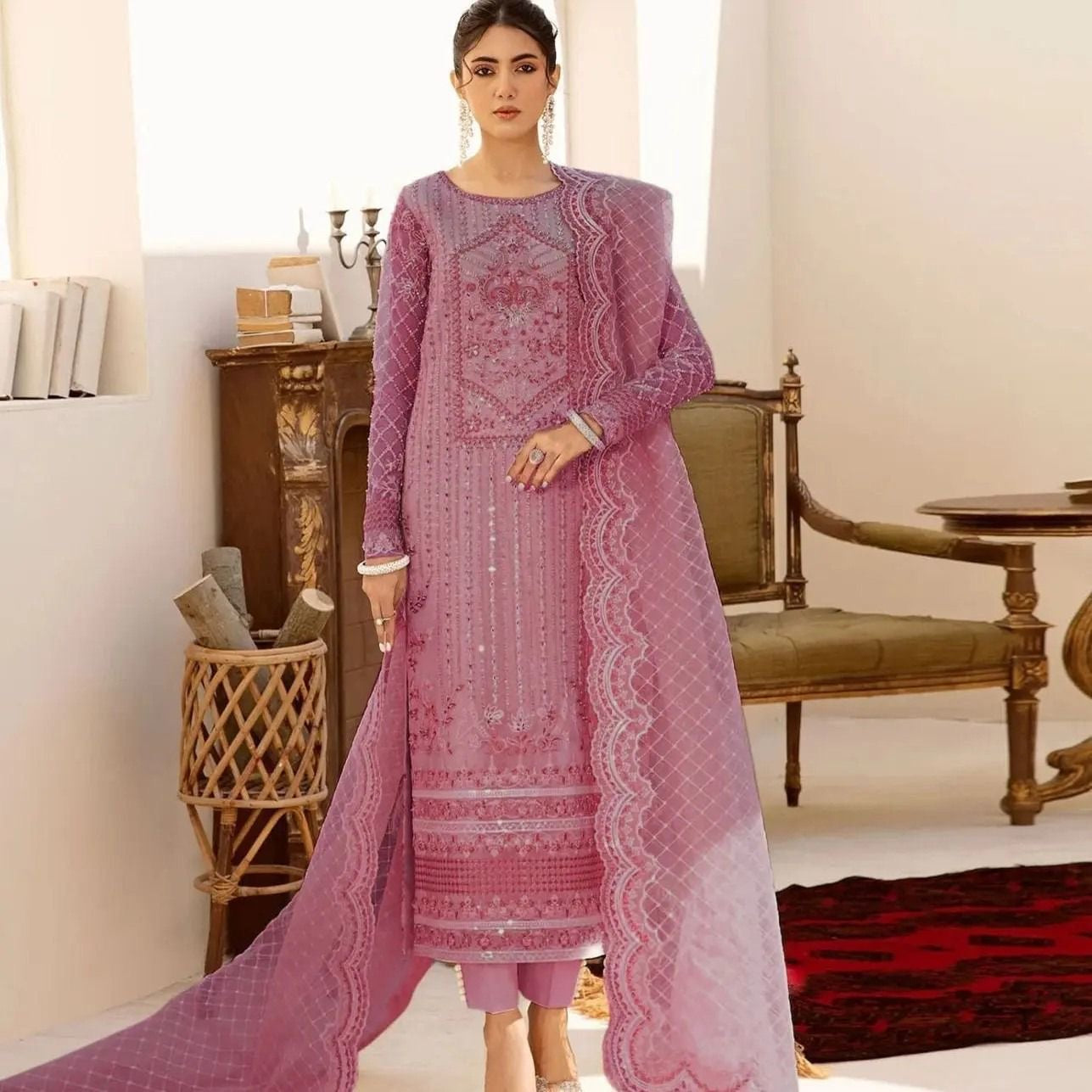 AKBAR ASLAM-LUXURY EMBROIDERED HANDEMBLISH - UNSTICHED FORMAL DRESS ORGANZA 3PC (SL-9883)