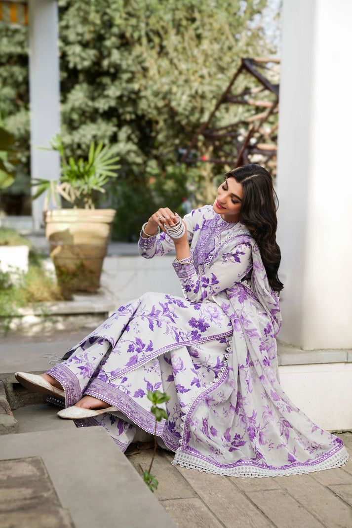 PURPLE BLOOM PRINTED EMBROIDERED LAWN UNSTICHED 3pc (WA-1955)