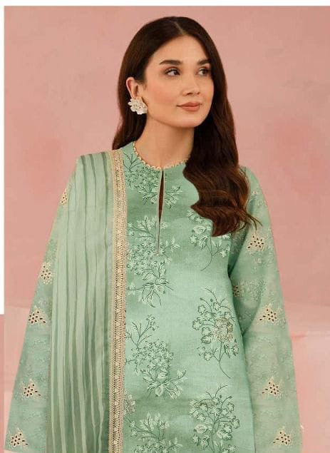 AFROZEH LUXE APLIC DAMAN EMBROIDERED+PRINTED UNSTICHED LINEN 3pc