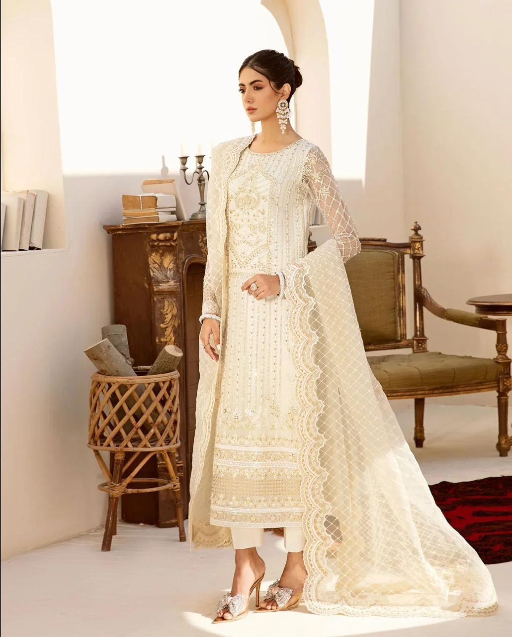 AKBAR ASLAM-LUXURY EMBROIDERED HANDEMBLISH - UNSTICHED FORMAL DRESS ORGANZA 3PC (SL-9884)