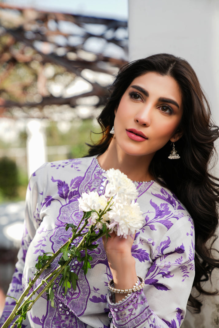 PURPLE BLOOM PRINTED EMBROIDERED LAWN UNSTICHED 3pc (WA-1955)