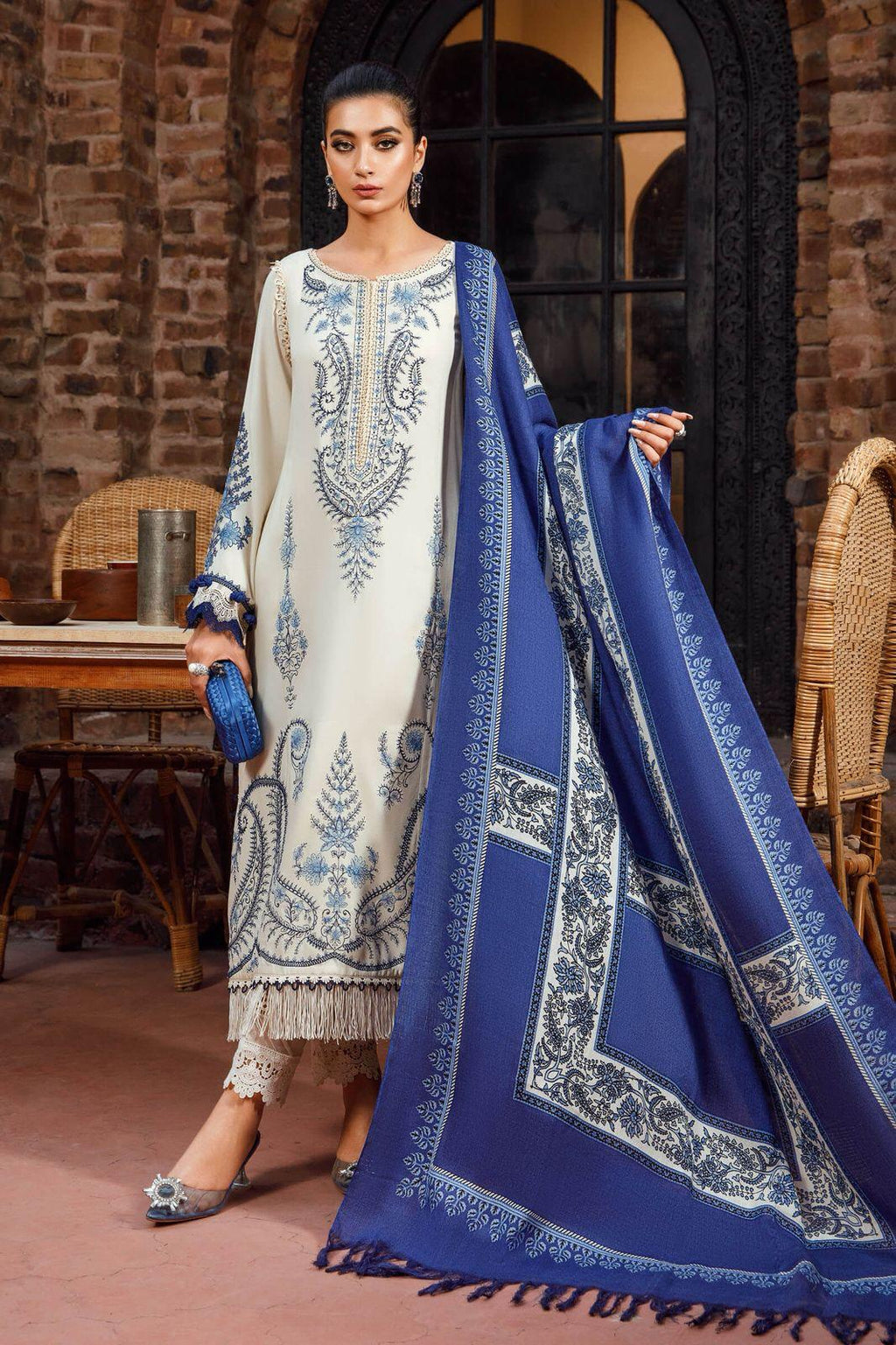 MARIA B-HEAVY EMBROIDERED DHANAK UNSTICHED 3PC (WA-9034)